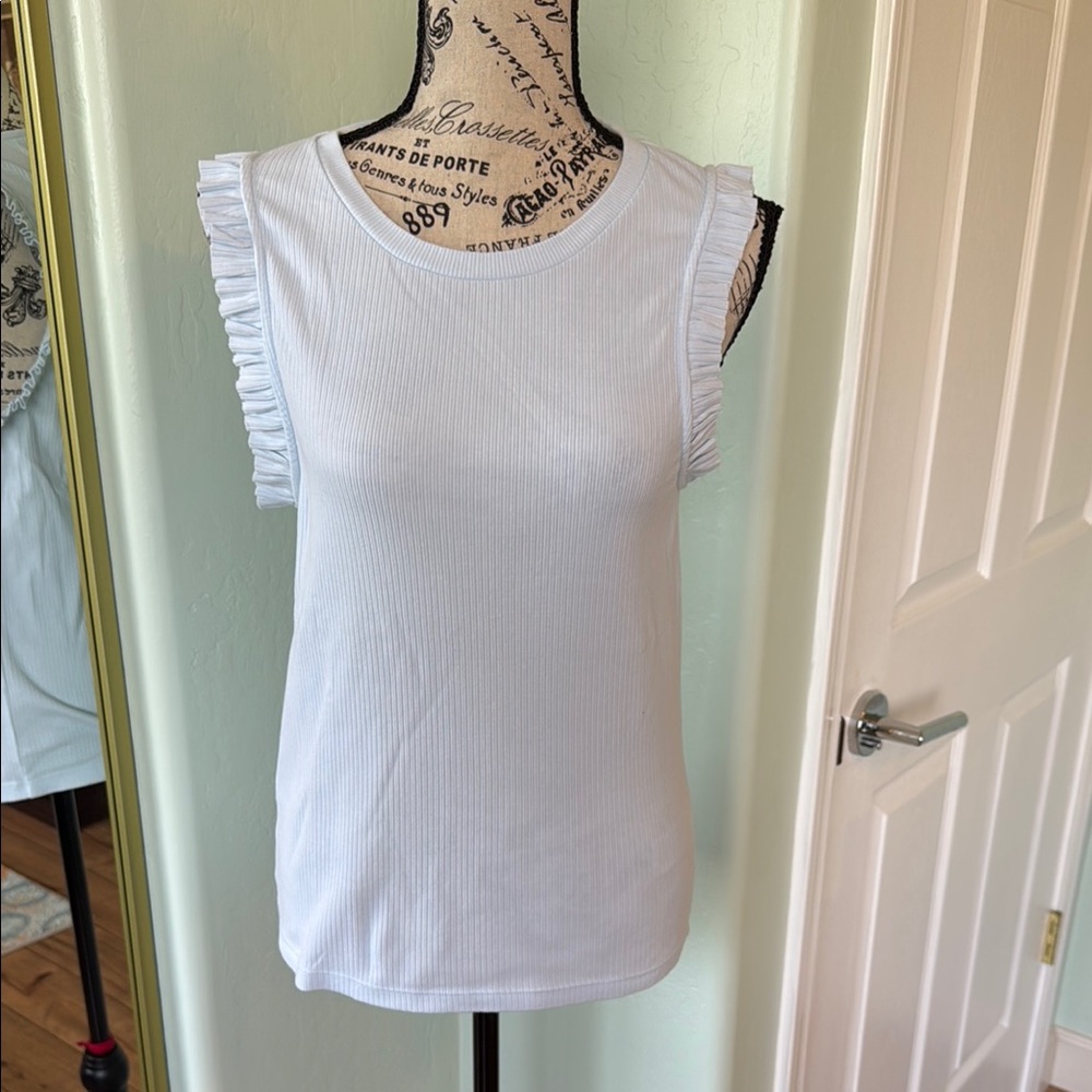 J. Crew Light Blue Ruffled Sleeveless Tank Top - Picture 2 of 7